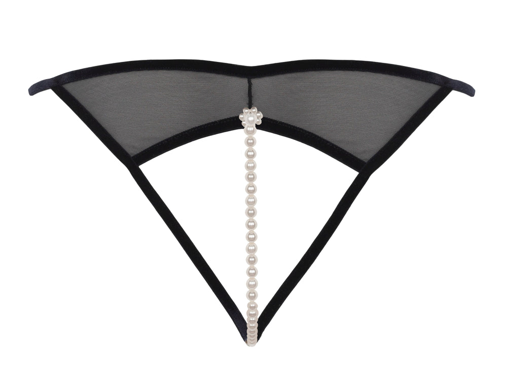 String Wedge Kyoto G-String - Black Leavers Lace and Velvet Thong - Bracli